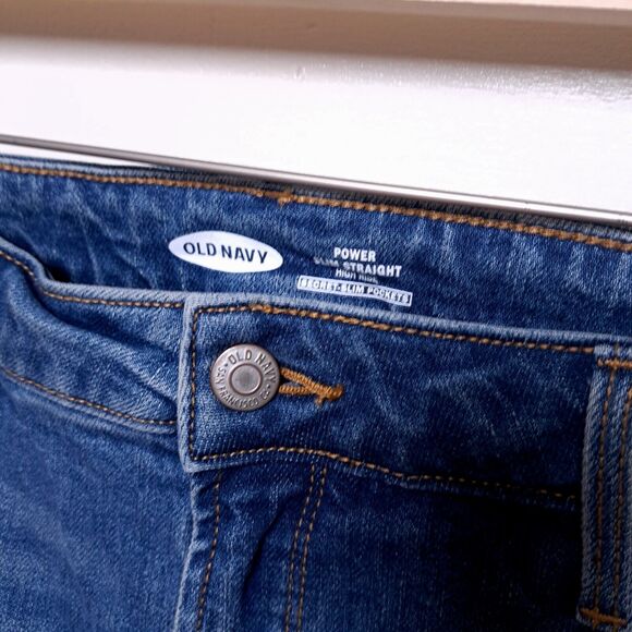 Old Navy Power Slim Straight High Rise Denim Jeans Raw Hem Womens 16 Medium Wash - Picture 3 of 10